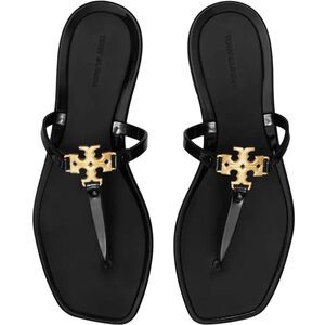 Tory Burch Jelly Thong Sandal Size 12 in Black Retro Logo Hardware